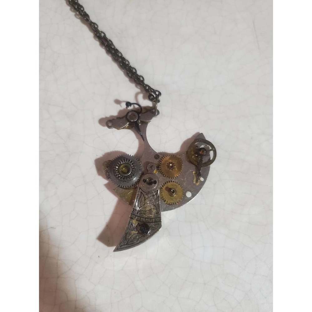 Handmade ooak steampunk necklace antique pocket watch parts pieces gears sprocke